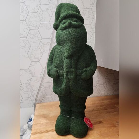 23 Inch Large Green Flocked Foam Santa Christmas Decor - Picture 3 of 10